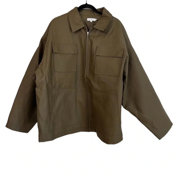 Good American Faux Leather Chore Zipper Front Collared Jacket Size 4, XL NWT - Picture 2 of 14